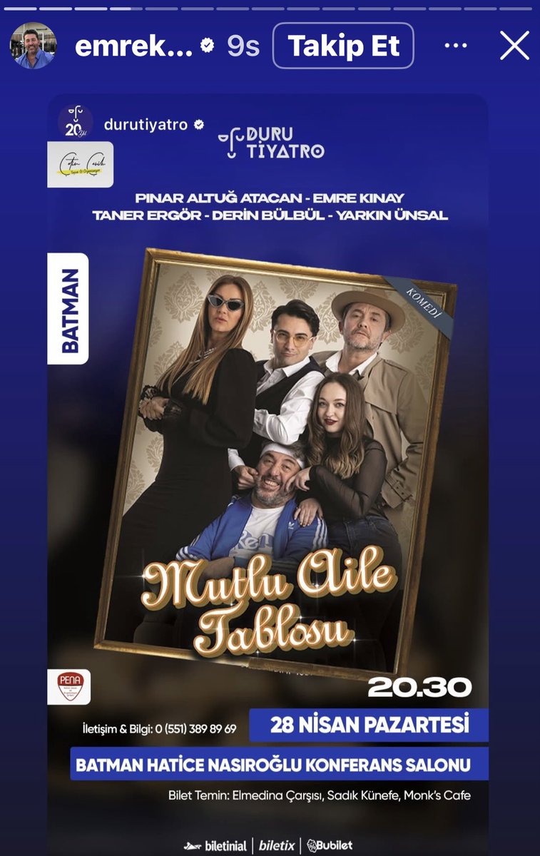 Ekrem İmamoğlu'na destek vermedigi için Komedyen Gökhan Ünver'in etkinliğini kendi tiyatrosunda iptal ettiğini ağzı köpürerek anlatan Emre Kinay'a Batman’da hemde sizin salonunuzda tiyatro mu yaptıracaksınız Sn vekilim <a href="/fnasiroglu/">Ferhat NASIROĞLU</a>