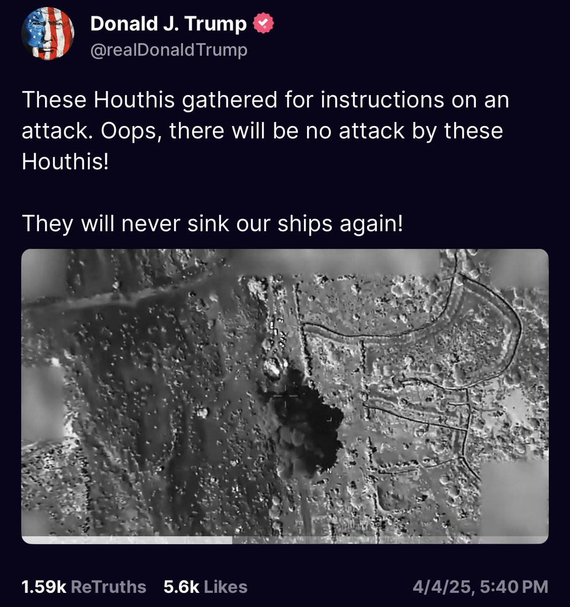 RonFilipkowski's tweet photo. I was saying earlier today that if the stock market got much lower Trump was going to start bombing shit. Right on cue … https://t.co/g0IWKI3gAV