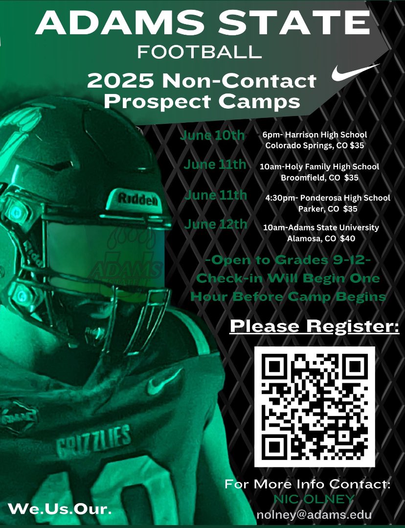 Thank you for the camp invite! 
<a href="/coacholney/">Coach Nic Olney</a> 
<a href="/asugrizzliesfb/">Adams State Football</a> 
<a href="/KadetsFootball/">KadetsFootball</a> 
<a href="/coach_w_jackson/">Waymond Jackson II</a> <a href="/CoachWeigl/">Michael Weigl</a> <a href="/coach_kelvin/">Coach Kelvin Arrington</a> <a href="/jayicarter/">Jay Carter</a>