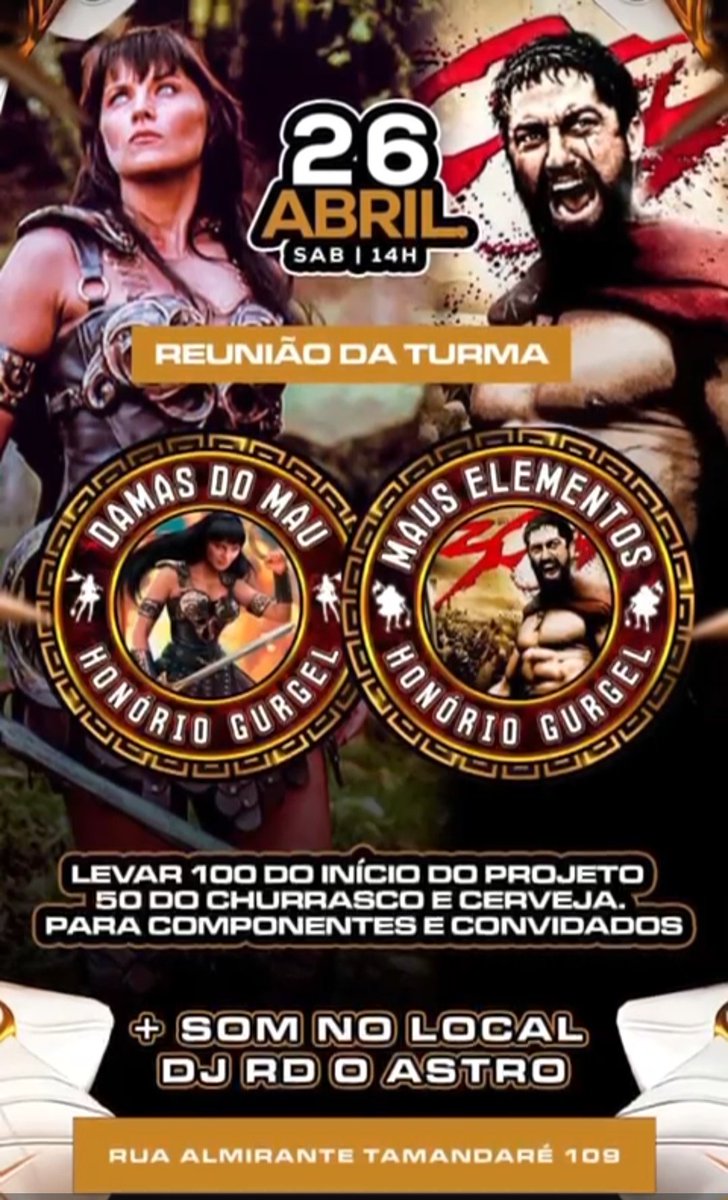 Explana pra Geral dia 26/04 tem reunião das Turmas!
Damas do Mau e Maus Elementos 🥵        
Todas as Turmas Convidadas!