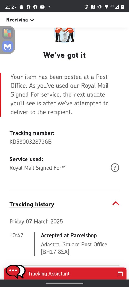 AVM9691's tweet photo. @RoyalMail 
Hi.

Sent a letter to the Uk Inland Revenue on 7th March as you see below. Have not heard from them so just checked the letter was delivered and there are no delivery details on the tracker.

Was it delivered?

Regards,

Tony Muino https://t.co/upLXaW8ceq