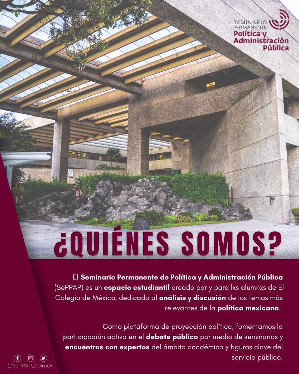 🚨 ¿Ya conoces SePPAP?

Somos el espacio estudiantil en El Colegio de México para discutir los temas más importantes de la política mexicana.

🎙️ Seminarios
💬 Publicaciones
🤝🏼 Encuentros con expertxs

¡Únete!