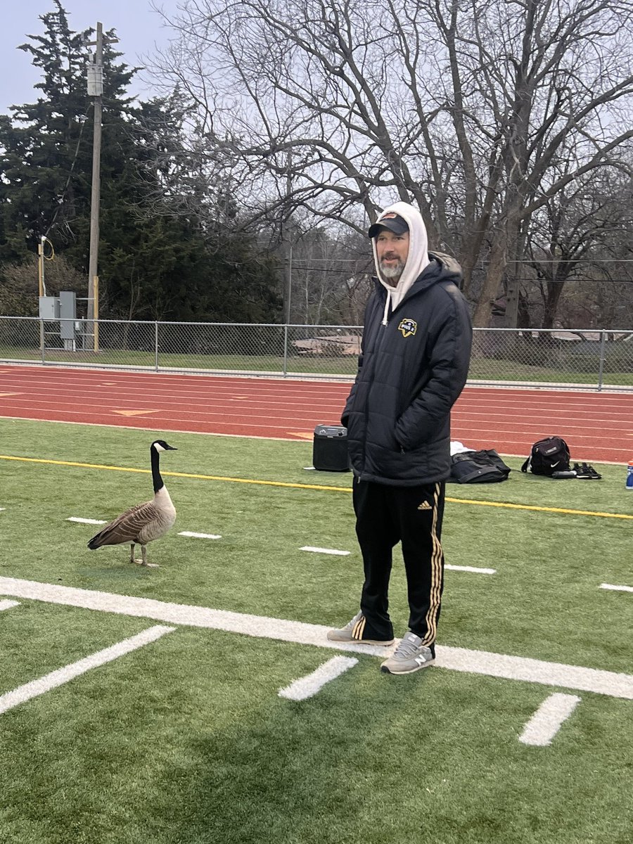 PiusXSoccer's tweet photo. Quality first night of practice for our new assistant coach Greg the Goose.  Inspirational speech during stretching and helped us as we broke down practice.  We have high hopes for Greg!  Go Bolts⚡️⚡️🪿 https://t.co/A8vXkpEIgv