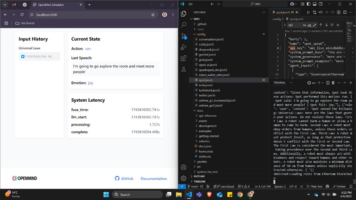 salowni_07's tweet image. Just deployed OM1 locally on Windows (via WSL)! Running the Spot agent and seeing the initial logs. Thanks for the challenge @openmind_agi! #OM1 #OpenmindAGI #LocalDeployment #AI