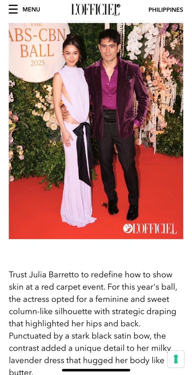 justlovejuliab's tweet photo. Julia Barretto made it to L'Officiel Ph's Best Dressed at the ABSCBN Ball 2025! https://t.co/MhekxmFKNn