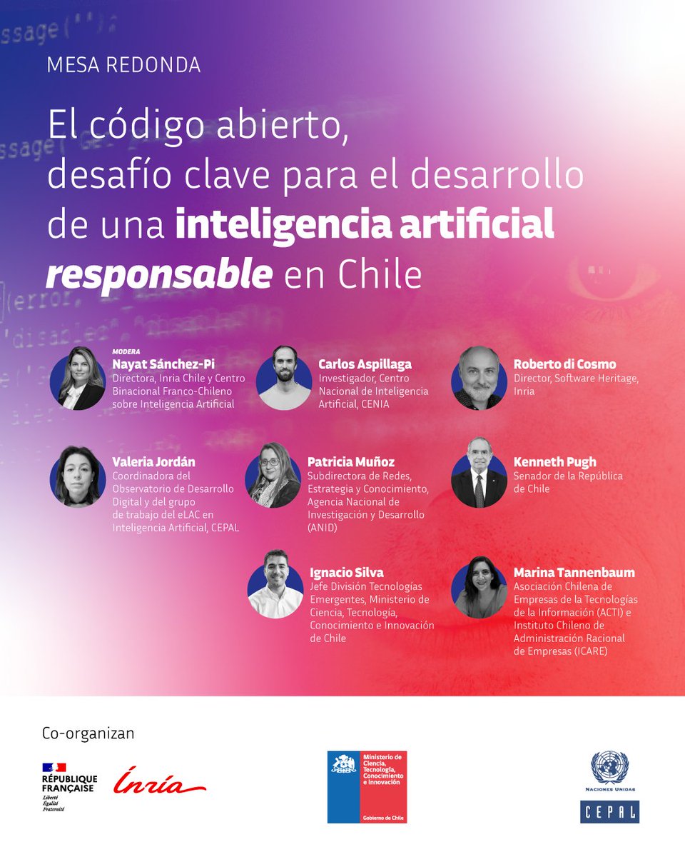 👉 En la mesa redonda “Código Abierto para una Inteligencia Artificial Responsable en Chile”, expertos compartirán sus visiones sobre los desafíos del código abierto, la IA, la ciberseguridad, la ciencia abierta, la innovación y las oportunidades de colaboración.