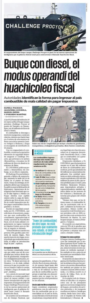 Federico Döring 🇺🇦 (@fdoringcasar) on Twitter photo La industria del #HuachicolFiscal del #NarcoGobiernoDeMorena empezó en 2019 con Sergio Carmona, <a href="/mario_delgado/">Mario Delgado</a> y <a href="/Ricar_peralta/">Ricardo Peralta S</a>
Cada 10 días llegan los buques de 🇺🇸 llenos de combustible de "mala calidad" mintiendo sobre la carga como si fuera aceite, lo mismo hacen con pipas La industria del #HuachicolFiscal del #NarcoGobiernoDeMorena empezó en 2019 con Sergio Carmona, <a href="/mario_delgado/">Mario Delgado</a> y <a href="/Ricar_peralta/">Ricardo Peralta S</a>
Cada 10 días llegan los buques de 🇺🇸 llenos de combustible de "mala calidad" mintiendo sobre la carga como si fuera aceite, lo mismo hacen con pipas