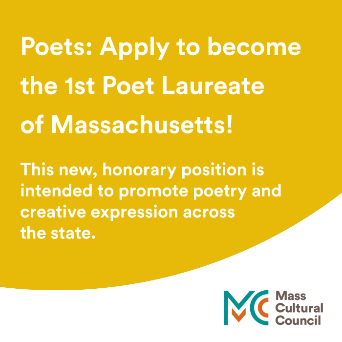 Mass Cultural Council (@masscultural) on Twitter photo Literary artists who compose poetry of any genre, form, or category are encouraged to apply to be the 1st Poet Laureate of Massachusetts! Deadline: Apr 10, 2025. #PowerOfCulture #mapoli <a href="/MassHumanities/">Mass Humanities</a> <a href="/masspoetry/">Mass Poetry</a> <a href="/MassGovernor/">Governor Maura Healey</a> massculturalcouncil.org/blog/apply-to-… Literary artists who compose poetry of any genre, form, or category are encouraged to apply to be the 1st Poet Laureate of Massachusetts! Deadline: Apr 10, 2025. #PowerOfCulture #mapoli <a href="/MassHumanities/">Mass Humanities</a> <a href="/masspoetry/">Mass Poetry</a> <a href="/MassGovernor/">Governor Maura Healey</a> massculturalcouncil.org/blog/apply-to-…