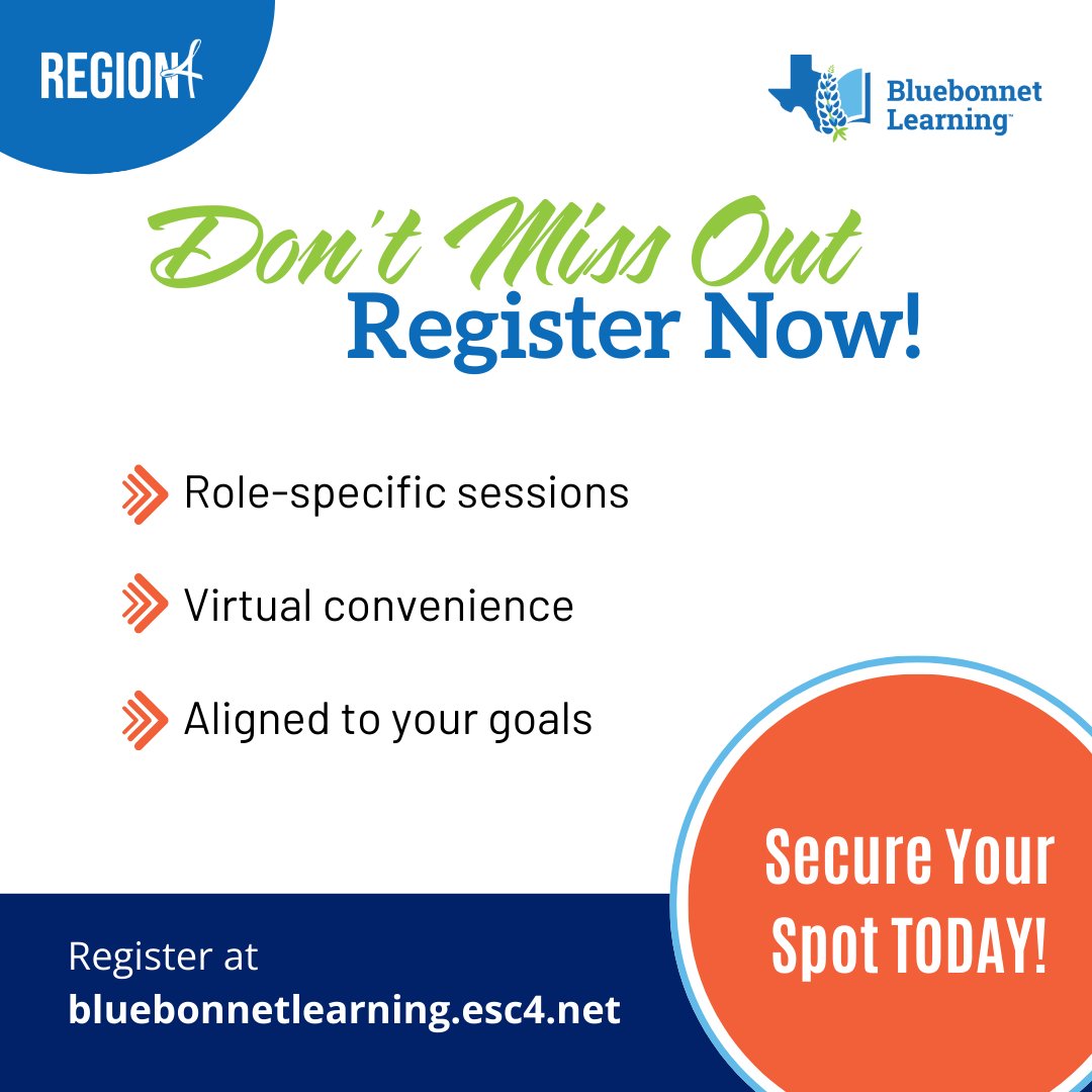 Strengthen your Reading/Language Arts instruction with the Bluebonnet Learning: Nuts and Bolts virtual series.

Sessions for Grades K–5 teachers and instructional coaches are April 23–24.

Register now: bluebonnetlearning.esc4.net/pd