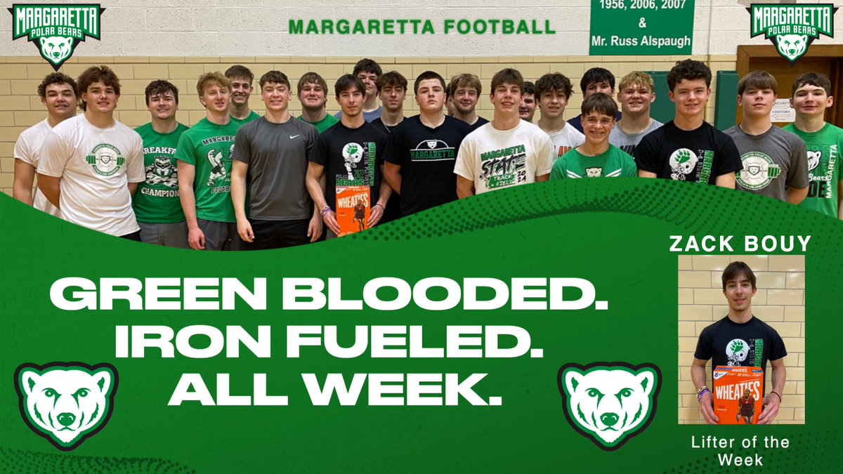 MargarettaFball's tweet image. 💪These Polar Bears showed up and showed out to every single lift this week 🔥 

🏆 Lifter of the Week: Zack Bouy

Championships aren't won in the fall—they're earned right here.

#BreakfastOfChampions #3For3 #NoDaysOff