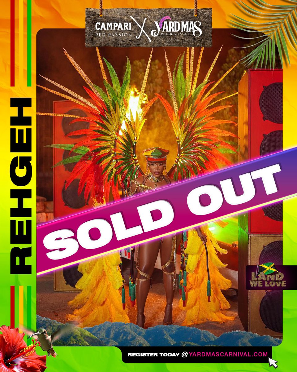 REHGEH is officially SOLD OUT! 🔥🎭 

The energy was irresistible, and the vibes? Pure fiyah! 

If you missed out, don’t worry—there’s still time to join the YardMas experience. 🚨✨

Register now at YARDMASCARNIVAL.COM before it’s too late! 🇯🇲🎉

#YardMasCarnival