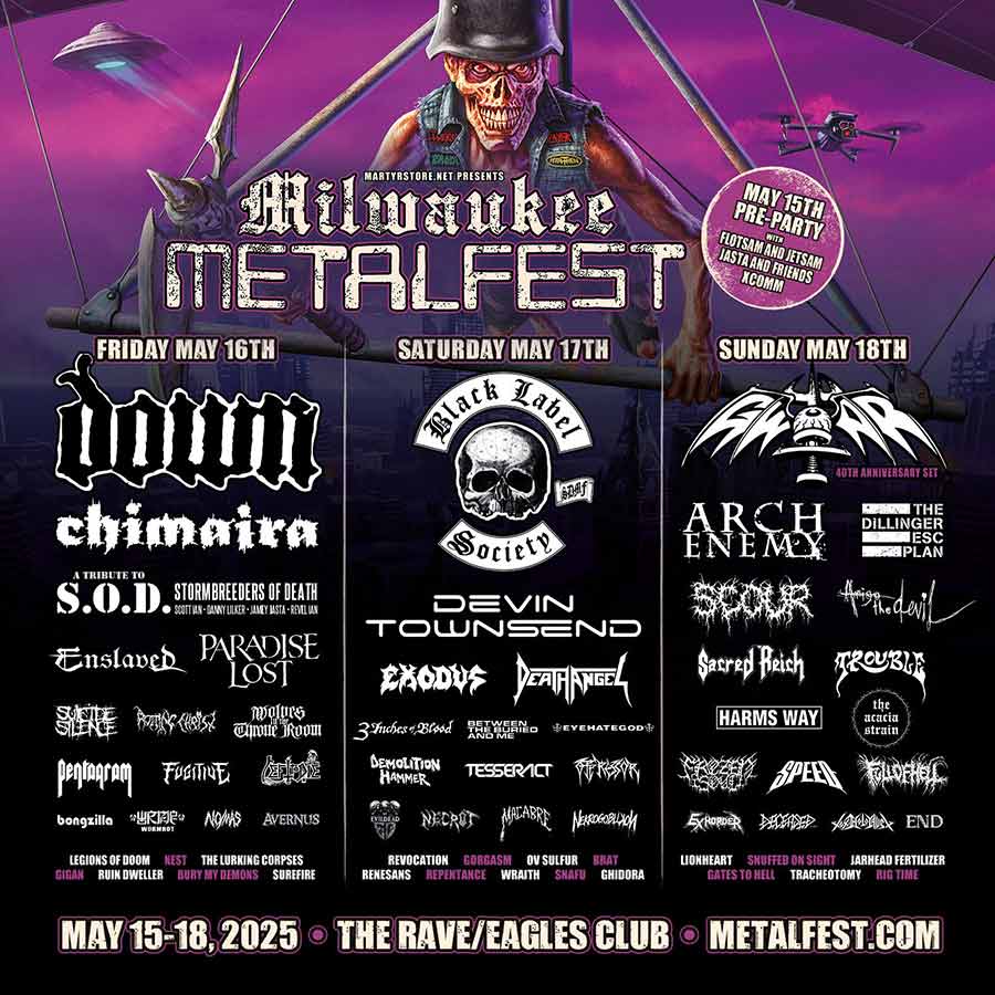 Metal_Centre's tweet photo. Milwaukee Metal Fest 2025 - The Rave / Eagles Club, Wisconsin

#MilwaukeeMetalFest #HeavyMetal #SOD #Chimaira #GWAR #ParadiseLost #Enslaved #DevinTownsend #Exodus #SuicideSilence #Pentagram #Revocation #Scour #Macabre #DemolitionHammer #Destruction #ToxicHolocaust #MetalCentre https://t.co/xLzwKeg3qt
