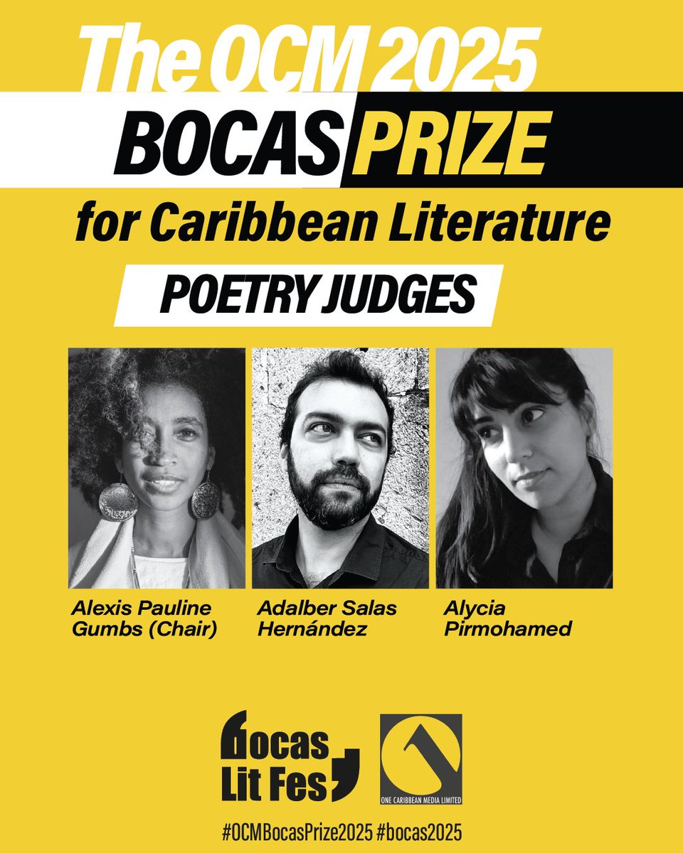 Bocas Lit Fest (@bocaslitfest) on Twitter photo 1/2 š£Meet the judges of 2025's OCM Bocas Prize for Caribbean Literature!š£
āChief Judge: Erna Brodber
āPoetry: Alexis Pauline Gumbs (Chair), <a href="/adalbersalas/">Adalber Salas HernĆ”ndez</a> HernĆ”ndez, & <a href="/a_pirmohamed/">Alycia Pirmohamed</a>
The 2025 #OCMBocasPrize is sponsored by One Caribbean Media <a href="/OCM_group/">One Caribbean Media</a> #bocas2025 .../2 1/2 š£Meet the judges of 2025's OCM Bocas Prize for Caribbean Literature!š£
āChief Judge: Erna Brodber
āPoetry: Alexis Pauline Gumbs (Chair), <a href="/adalbersalas/">Adalber Salas HernĆ”ndez</a> HernĆ”ndez, & <a href="/a_pirmohamed/">Alycia Pirmohamed</a>
The 2025 #OCMBocasPrize is sponsored by One Caribbean Media <a href="/OCM_group/">One Caribbean Media</a> #bocas2025 .../2
