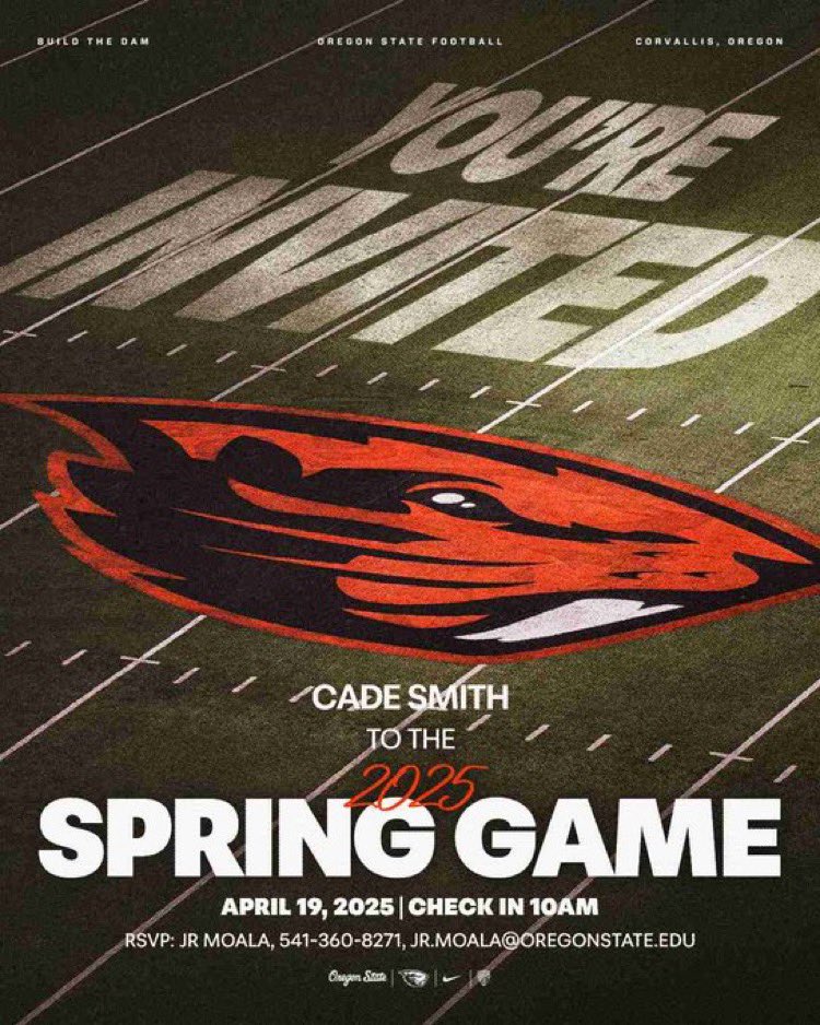 Cade smith (@cadesmi1h) on Twitter photo Thank you <a href="/BeaverFootball/">Oregon State Football</a> for the invitation to the spring game! Excited for the opportunity! <a href="/CoachAJCoop/">Coach Coop</a> <a href="/Coach_Bray/">Trent Bray</a> <a href="/CoachJChristian/">Jamie Christian</a> <a href="/Coach_Chance/">Rod Chance</a> Thank you <a href="/BeaverFootball/">Oregon State Football</a> for the invitation to the spring game! Excited for the opportunity! <a href="/CoachAJCoop/">Coach Coop</a> <a href="/Coach_Bray/">Trent Bray</a> <a href="/CoachJChristian/">Jamie Christian</a> <a href="/Coach_Chance/">Rod Chance</a>