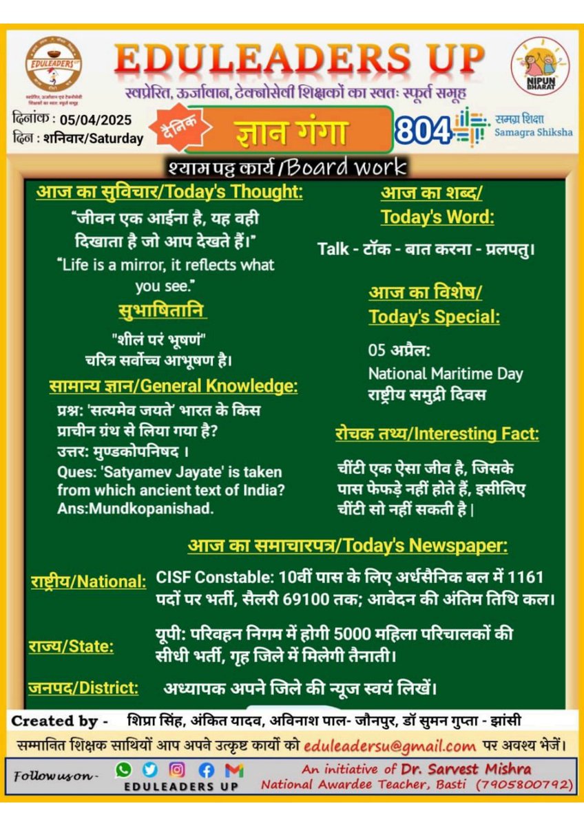 EduleadersU's tweet image. Today&apos;s Daily Blackboard Work
〰️〰️〰️〰️〰️〰️〰️〰️
#Gyan_Ganga_804
#Yog_Pravah_792
#Sanskar_771
#Lexicon_753
〰️〰️〰️〰️〰️〰️〰️〰️
@thisissanjubjp
@basicshiksha_up  
@SarvendraEdu 
@i_tweetu 
@sarvestkumar
#निपुणयूपी
〰️〰️〰️〰️〰️〰️〰️〰️
#UttarPradesh