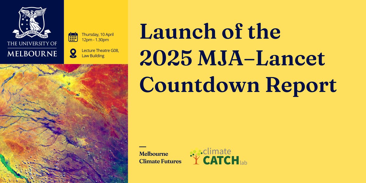 Marina Romanello (@marinaromanello) on Twitter photo 📢Join us for the launch of the <a href="/LancetCountdown/">The Lancet Countdown on Health and Climate Change</a> Oceania Centre's 2025 Report! With the world in turmoil, these findings are more critical than ever!
🗓️Thurs 10th April
🕑12-13.30 Sydney time
Register here: events.humanitix.com/launch-of-the-… 📢Join us for the launch of the <a href="/LancetCountdown/">The Lancet Countdown on Health and Climate Change</a> Oceania Centre's 2025 Report! With the world in turmoil, these findings are more critical than ever!
🗓️Thurs 10th April
🕑12-13.30 Sydney time
Register here: events.humanitix.com/launch-of-the-…