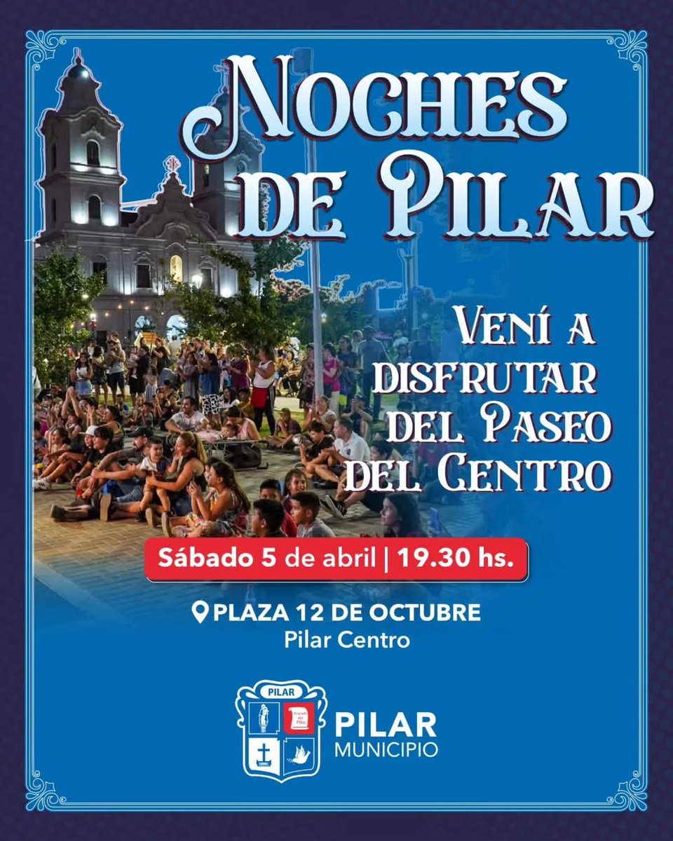 ¡Vuelven las #NochesDePilar y no te lo podés perder! 🌃🎶

Este sábado 5 en el #PaseoDelCentro se podrá  disfrutar de espectáculos y actividades para toda la familia ✨

Plaza 12 de Octubre