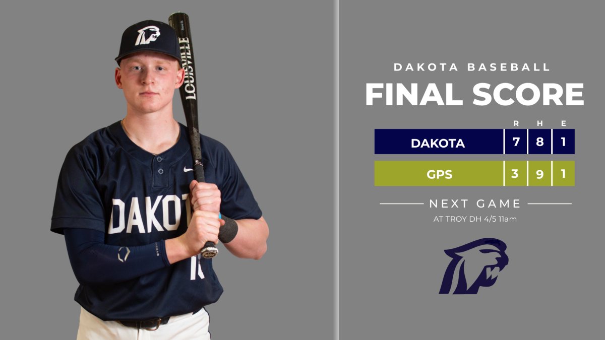 Dakota Baseball (@dakotabaseball) on Twitter photo Dakota 7 GPS 3
Pitching
<a href="/DemasseLuke/">Luke DeMasse</a> 3.2 4Kβs 1ER
<a href="/JacobGjonaj/">Jacob Gjonaj</a> 2.23Kβs 1ER
Hitting
<a href="/BraylonRyan2/">Braylon Ryan</a> 1-2 2BB
<a href="/hamby_brady/">Brady Hamby</a> 2-4 3RBI 2B
<a href="/EvanMorrison_/">Evan Morrison β</a> 1-2 GRANDSLAM π£ 4RBI
<a href="/PeytonLeon5/">Peyton Leon</a> 2-3
Cougars improve to 2-0 and travel to Troy tomorrow for DH
#GoCougs Dakota 7 GPS 3
Pitching
<a href="/DemasseLuke/">Luke DeMasse</a> 3.2 4Kβs 1ER
<a href="/JacobGjonaj/">Jacob Gjonaj</a> 2.23Kβs 1ER
Hitting
<a href="/BraylonRyan2/">Braylon Ryan</a> 1-2 2BB
<a href="/hamby_brady/">Brady Hamby</a> 2-4 3RBI 2B
<a href="/EvanMorrison_/">Evan Morrison β</a> 1-2 GRANDSLAM π£ 4RBI
<a href="/PeytonLeon5/">Peyton Leon</a> 2-3
Cougars improve to 2-0 and travel to Troy tomorrow for DH
#GoCougs