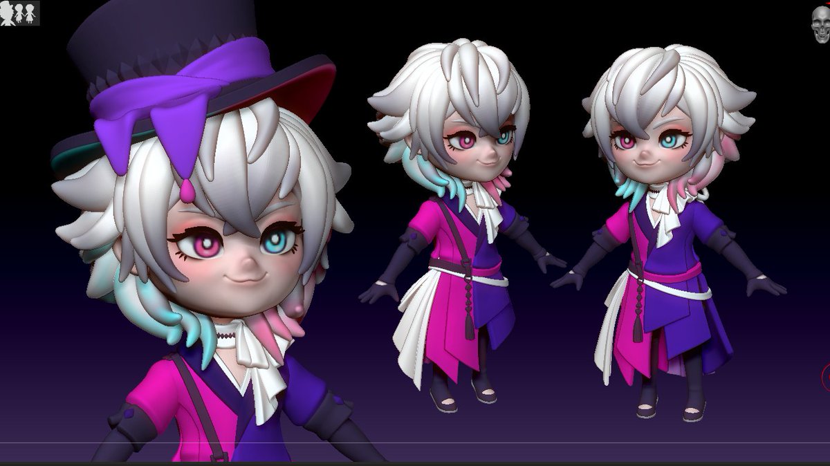 riddlerawr's tweet photo. posted a few pictures on bluesky already, thought I'd post here too. A little lad to go with the bettelion model I made earlier. with and without the hat! #Bettelful #zbrush https://t.co/ZqafjBUEId