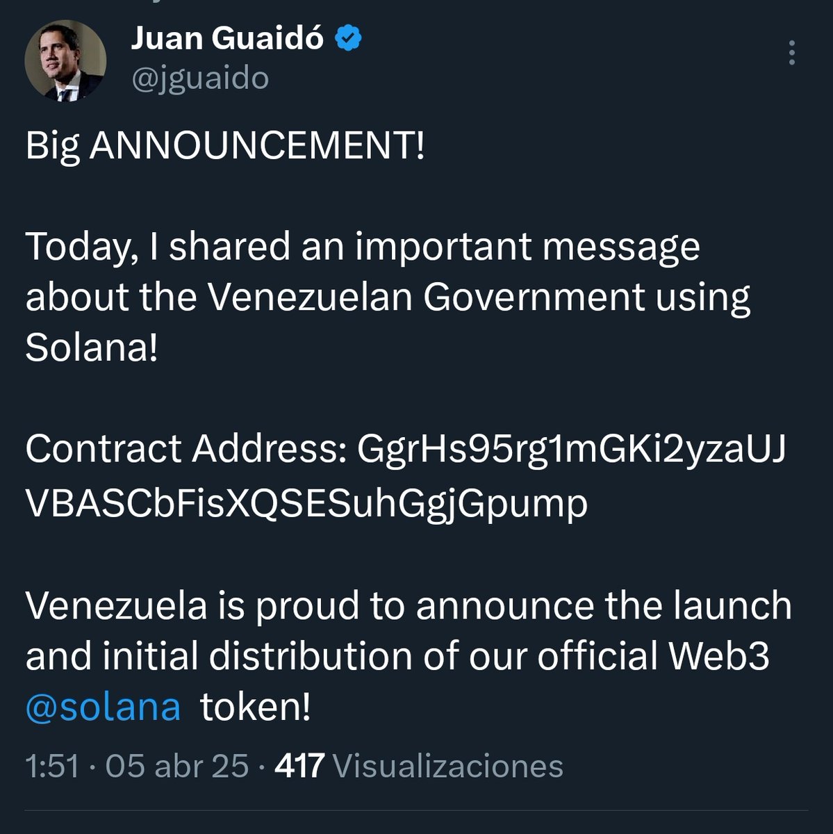 ggangix's tweet image. ❌ Por favor, no caigan en lo que anuncia está persona de un token solana de Venezuela.