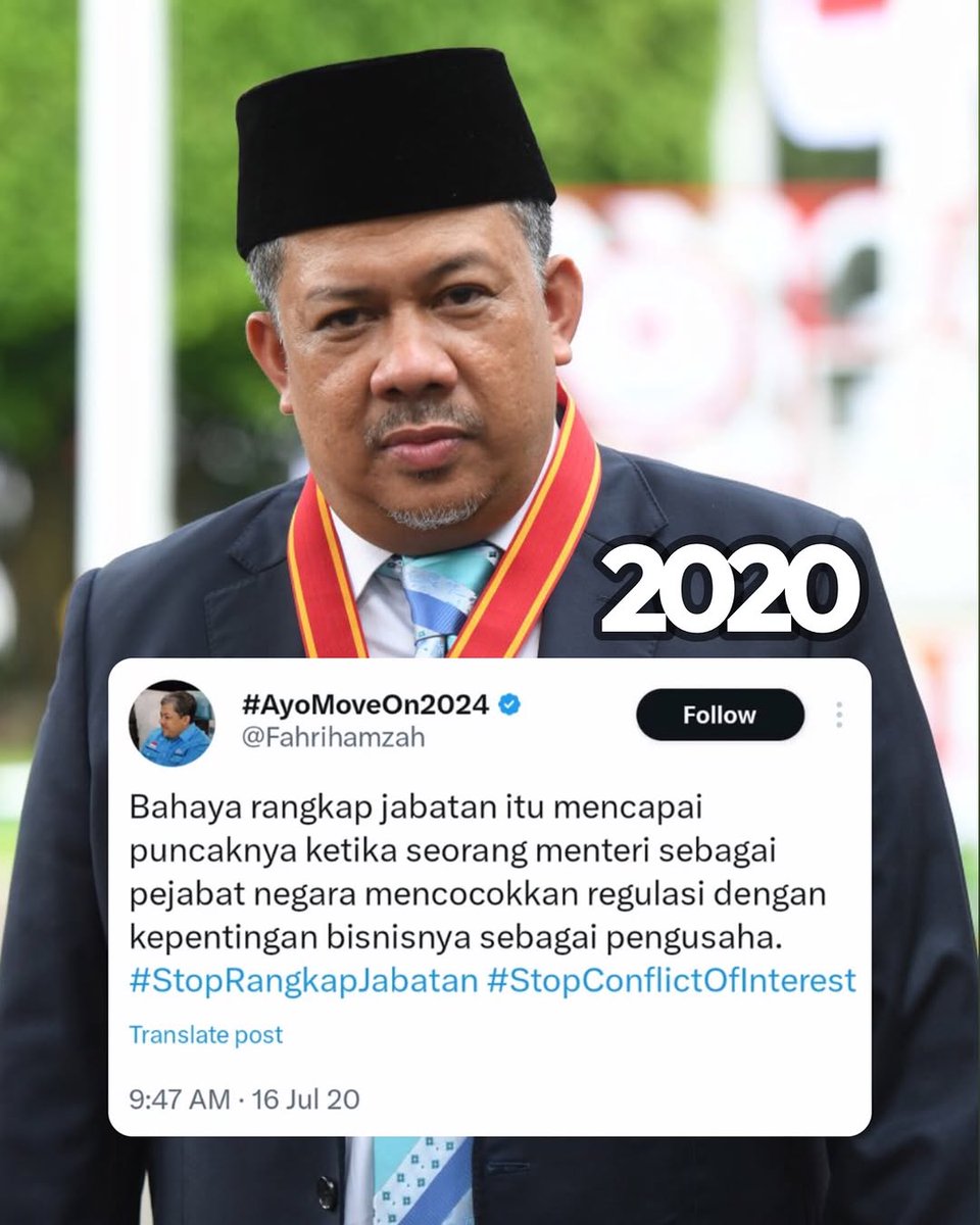Kelen masih komen di setiap cuitan <a href="/Fahrihamzah/">#AyoMoveOn2024</a> dgn alasan mengingatkannya? 
Percuma, perjuangannya soal rangkat jabatan dia abaikan, Apalagi hanya sekedar komen2 kalian.
Dia telah menjadi pengkhianat bagi dirinya sendiri. maka dia akan tega juga mengkhianati rakyat.