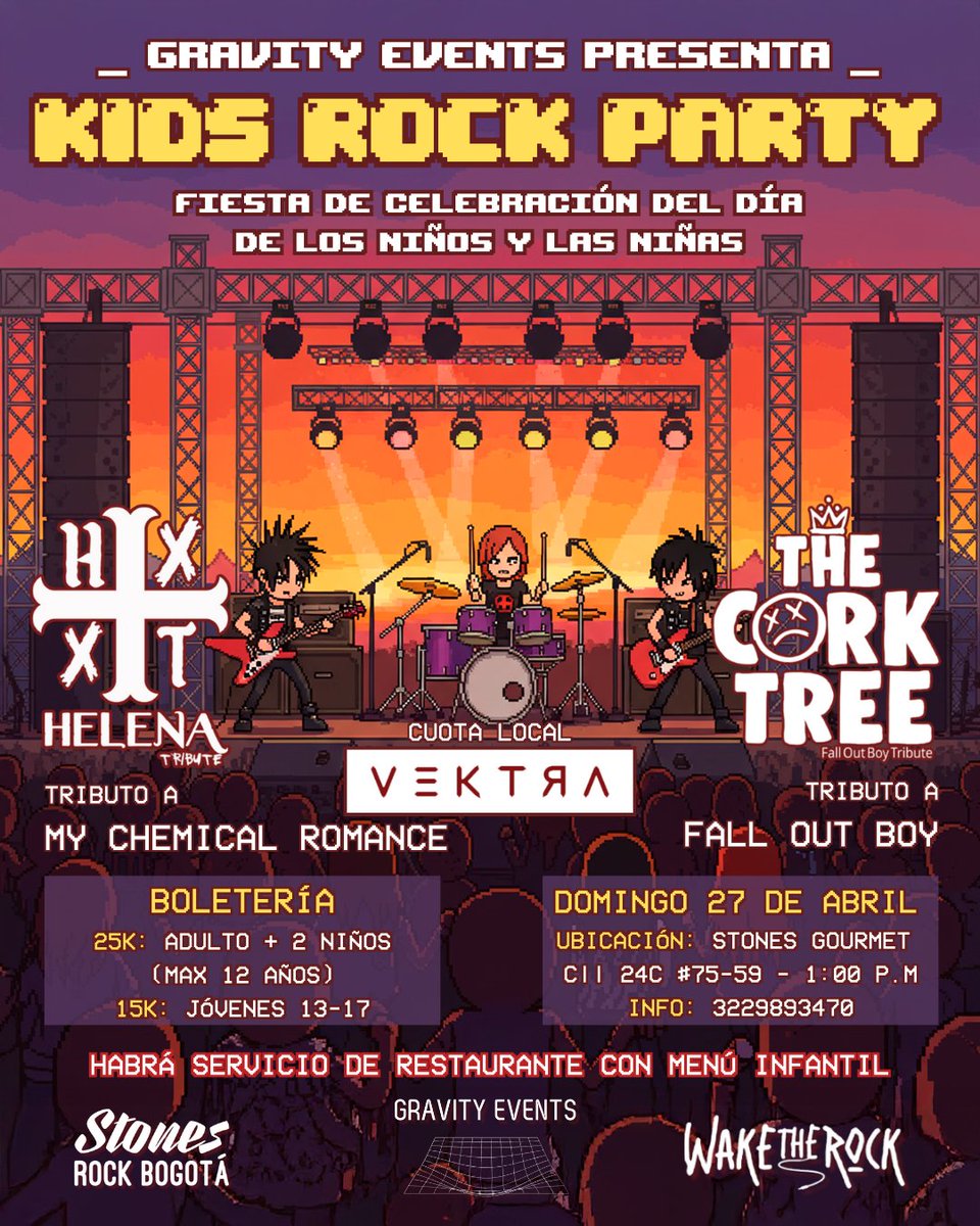WakeTheRock's tweet photo. Nos vemos el 27 de abril en #StonesGourmet para disfrutar de un día increíble con los pequeñines y futuros amantes al rock ! Asiste en familia y disfruta de una buena tarde celebrando el día del niño ! https://t.co/eCvTsOJled