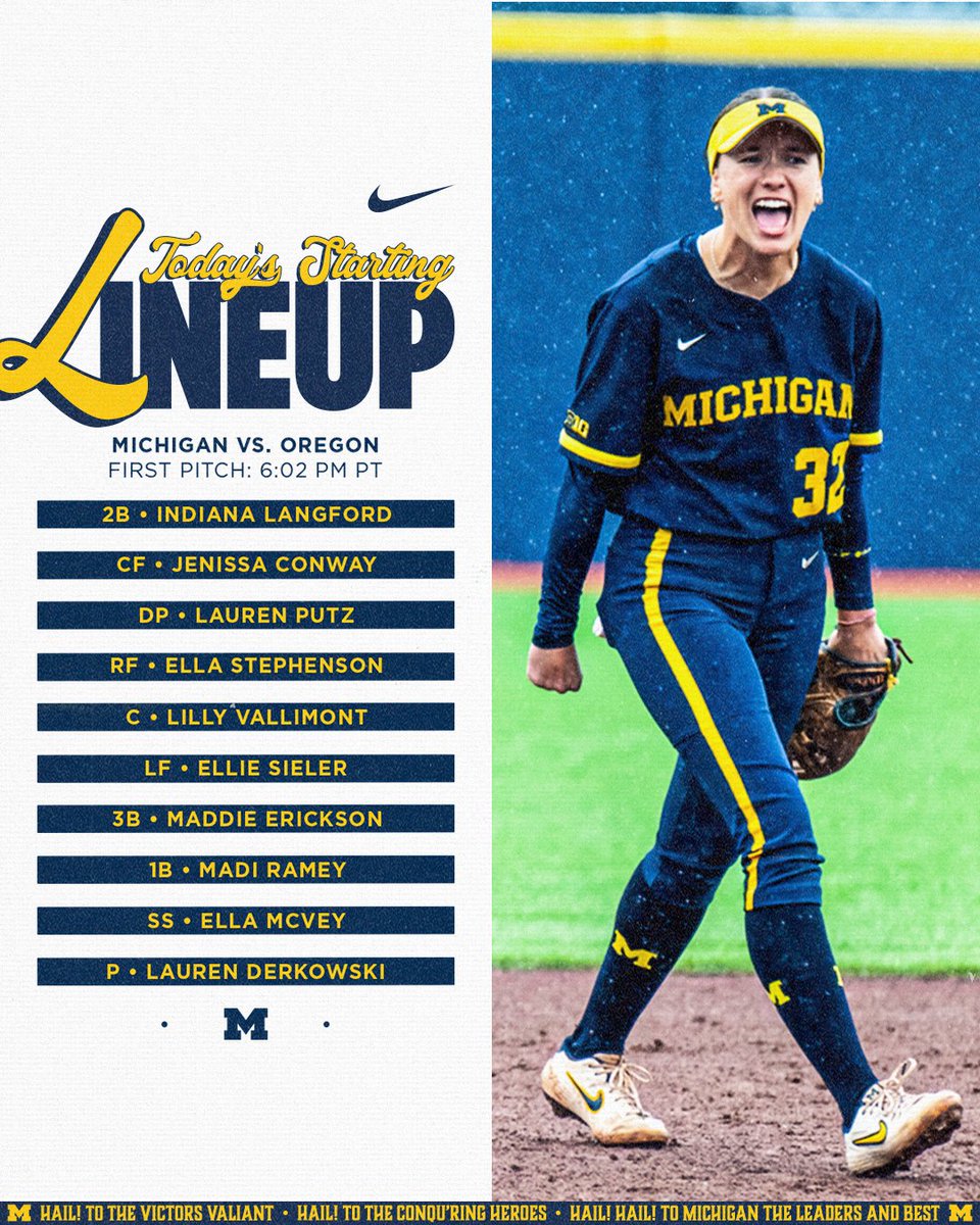 umichsoftball's tweet photo. #GAME37 Starting Lineup.
Live Video >> @BigTenNetwork
Live Stats >> https://t.co/jjPbOEOSeI https://t.co/UM5QdTUXLq