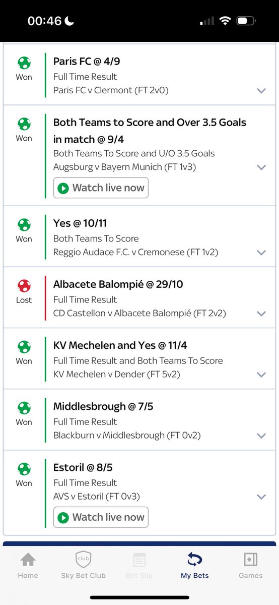 100toOnePodcast's tweet photo. Not a bad Friday night’s work. Turned £8 into £2k, but that equaliser in the Albacete game cost me another £10k! #bettingtips #BettingX #bettingtwitter #acca https://t.co/TlcqY2HYz3