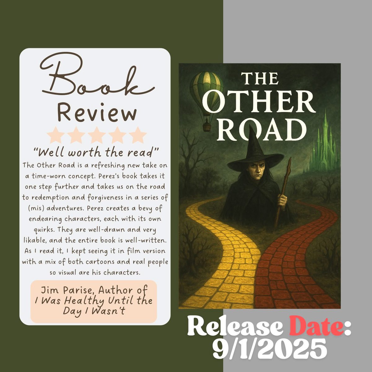 Thank you, Jim Parise! Your words mean so much to me. I am glad you enjoyed my book! #theotherroad #BookReview #novelreview #author #BookRelease2025 #bookrelease #wizardofoz #wicked