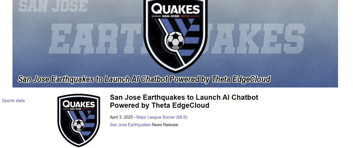 ThetaUniverse (@thetauniv) on Twitter photo Nice, <a href="/osctoday/">OurSports Central</a> covered our news "San Jose Earthquakes <a href="/SJEarthquakes/">San Jose Earthquakes</a> to Launch #AI Chatbot Powered by #Theta #EdgeCloud"
Let's goooooooo <a href="/Theta_Network/">Theta Network</a> 🔥🔥🤠😎
oursportscentral.com/services/relea…
$THETA $TFUEL #TFUEL #THETA Nice, <a href="/osctoday/">OurSports Central</a> covered our news "San Jose Earthquakes <a href="/SJEarthquakes/">San Jose Earthquakes</a> to Launch #AI Chatbot Powered by #Theta #EdgeCloud"
Let's goooooooo <a href="/Theta_Network/">Theta Network</a> 🔥🔥🤠😎
oursportscentral.com/services/relea…
$THETA $TFUEL #TFUEL #THETA