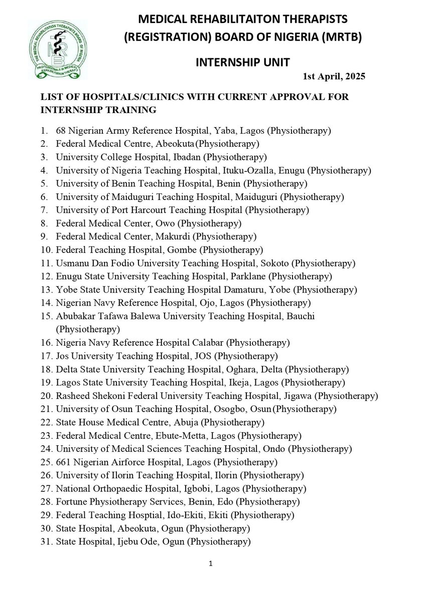 dufuthofficial's tweet photo. We are pleased to announce that David Umahi Federal University Teaching Hospital (DUFUTH), Uburu has been officially approved by the Medical Rehabilitation Therapists (Registration) Board of Nigeria (MRTB) as a training site for internship programmes. https://t.co/28OwRHMPUE