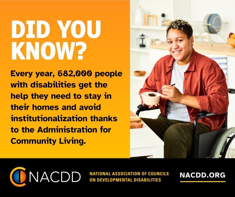 #ThanksToACL, each year, 682,000 people with disabilities are able to live at home and avoid institutional care—thanks to the Administration for Community Living (ACL). 🏠