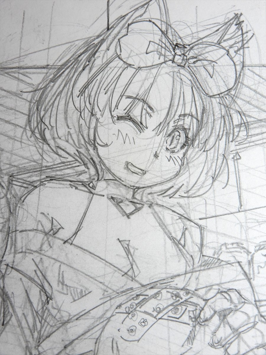 ラフ。パース線を珍しく定規で引いてます。 