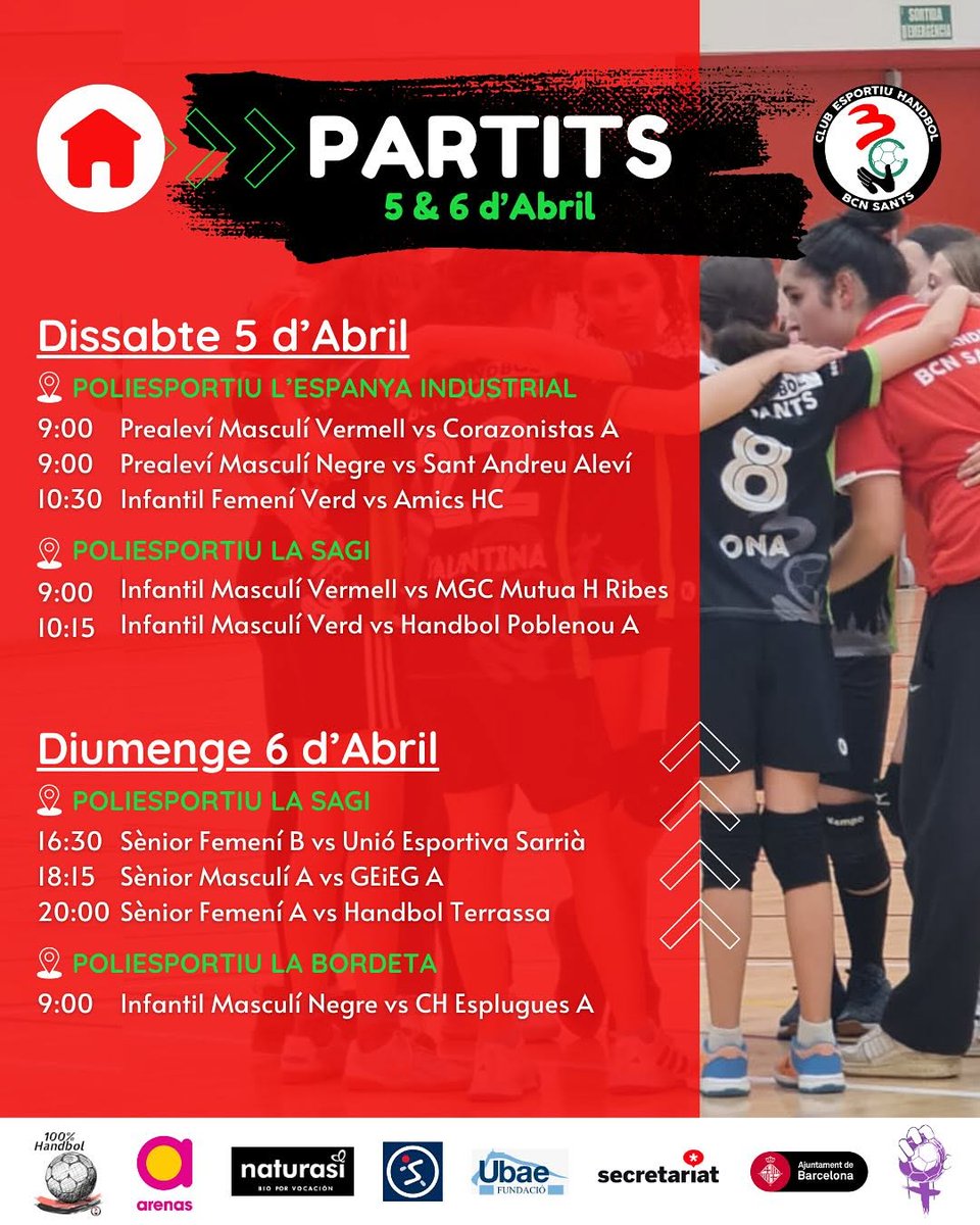 CEH BCN SANTS UBAE (@handbolbcnsants) on Twitter photo Horaris dels partits del cap de setmana, una jornada que comença ja divendres.
💪🏾Som-hi BCN, som-hi Sants!
#HandbolBcnSants #BcnSants #Handbol #HandbolCatalà #Sants
<a href="/MolsaBiosants/">Molsa Bio Sants</a>
#arenasdebcn
<a href="/sants_esports/">SANTS ESPORTS</a>
<a href="/secretariat_shb/">Secretariat SHB</a>
<a href="/FedCatHandbol/">Federació Catalana d’Handbol</a>
<a href="/elconsell/">El Consell</a> Horaris dels partits del cap de setmana, una jornada que comença ja divendres.
💪🏾Som-hi BCN, som-hi Sants!
#HandbolBcnSants #BcnSants #Handbol #HandbolCatalà #Sants
<a href="/MolsaBiosants/">Molsa Bio Sants</a>
#arenasdebcn
<a href="/sants_esports/">SANTS ESPORTS</a>
<a href="/secretariat_shb/">Secretariat SHB</a>
<a href="/FedCatHandbol/">Federació Catalana d’Handbol</a>
<a href="/elconsell/">El Consell</a>