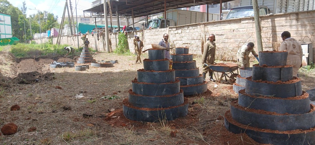 city_shamba's tweet photo. Laying the Foundation: 
We started off yesterday by installing 10 Cone Gardens and Raised Beds-which control surface runoff pretty well, on this ⅛th of an acre space @pumumaternity. Its never a dull moment with the @city_shamba team!  All smiles as we dig and move this soil...#GirlChild well represented 🫡
Soon this will be a Beautiful and Productive #FoodForest #ZeroHunger courtesy of @National_Bank thru the #SustainableGardens initiative