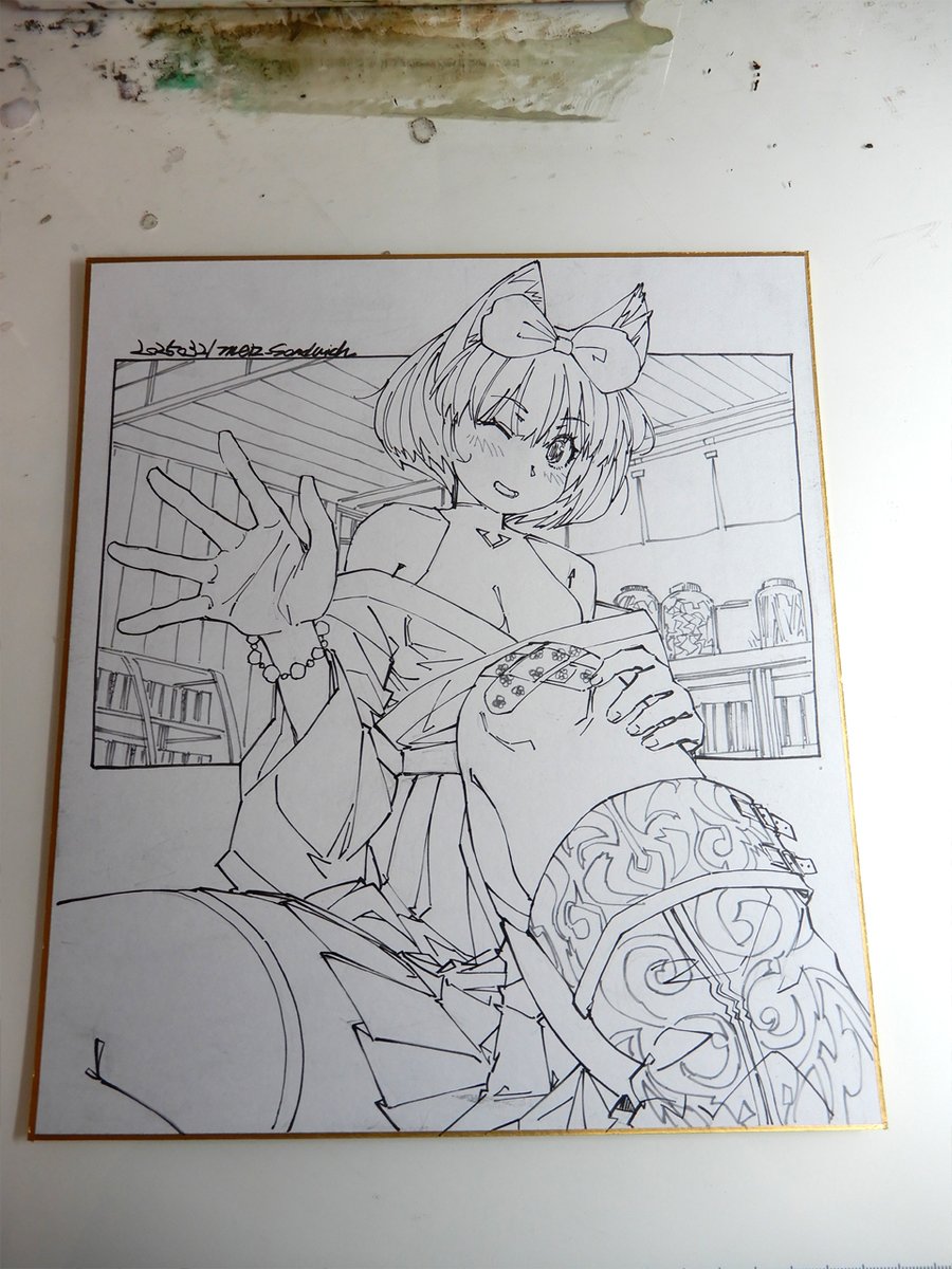 線画。ブーツの柄も描いてあります。 