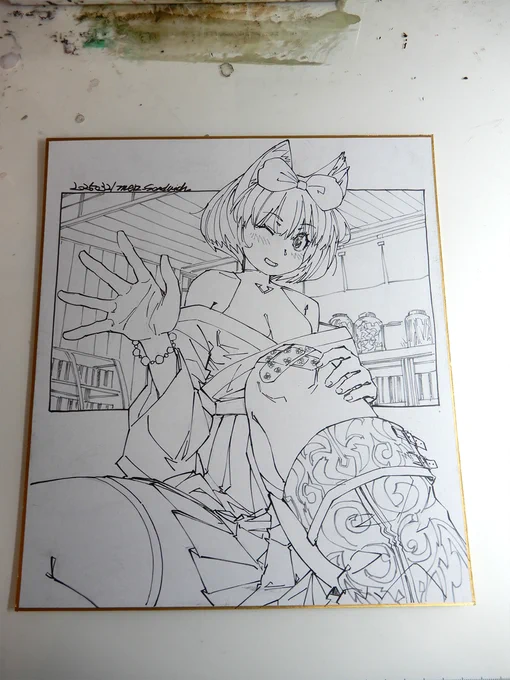 線画。ブーツの柄も描いてあります。 