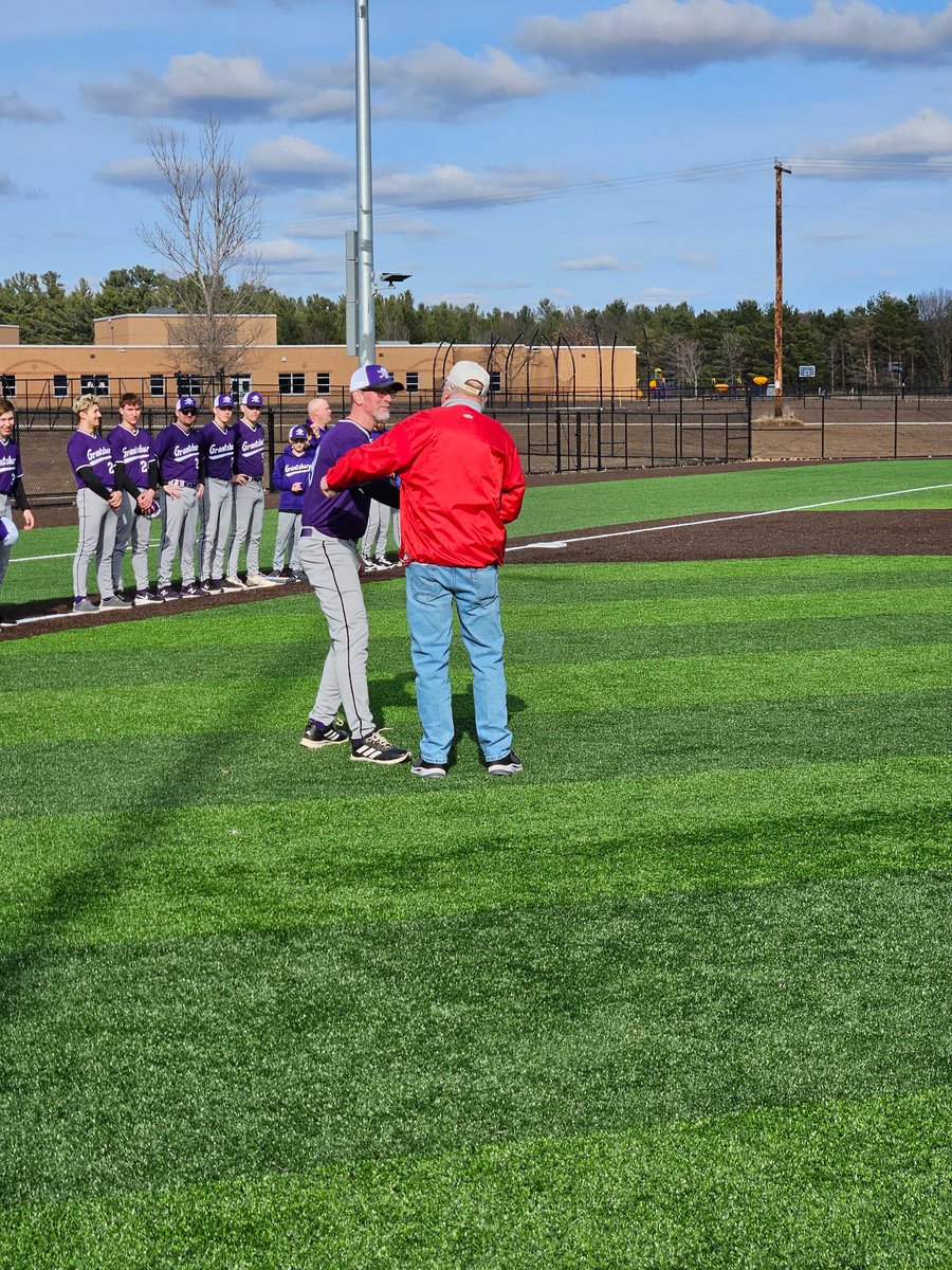 AmeryBaseball's tweet photo. Great win for the Warriors tonight, scoring five times in the bottom of the sixth to beat Grantsburg 7-5. 

Huge thanks to Hall of Famer Coach Mark Gobler to throw out the first pitch tonight! https://t.co/RXbs1sHvcU
