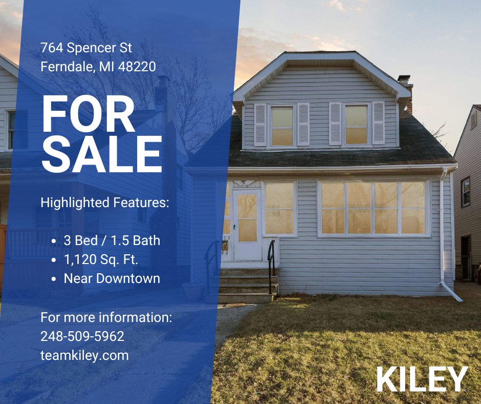 TeamKileyRE's tweet photo. 🏡 NEW LISTING in Ferndale! 🏡

Welcome to 764 Spencer St — a charming 3 bed, 1.5 bath home with 1,120 sq. ft. of living space just minutes from downtown!

✨ Highlights:
✅ 3 Bedrooms / 1.5 Bathrooms
✅ 1,120 Sq. Ft.
✅ Enclosed Front Porch
✅ Walkable to Downtown Ferndale
✅ Classic Curb Appeal

Don’t miss this opportunity to own in one of Metro Detroit’s most vibrant communities. Perfect for first-time buyers, investors, or anyone looking to be near the action!

📲 Listed by Patrick Griffin
📞 248-509-5962
🌐 https://t.co/JLhshRGgWn

#FerndaleMI #HomeForSale #TeamKiley #RealEstateMichigan #FerndaleHomes #MetroDetroitLiving