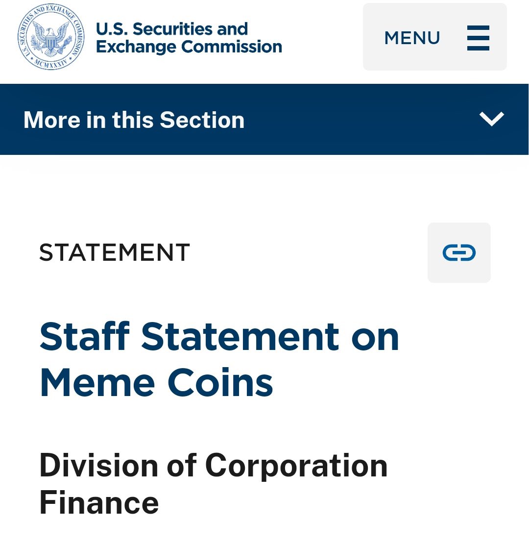 $btc 山寨牛是不是要来了
美国SEC对meme币的监管规则来了：

为明确联邦证券法对加密资产的适用性，SEC公司金融部就"迷因币"（meme