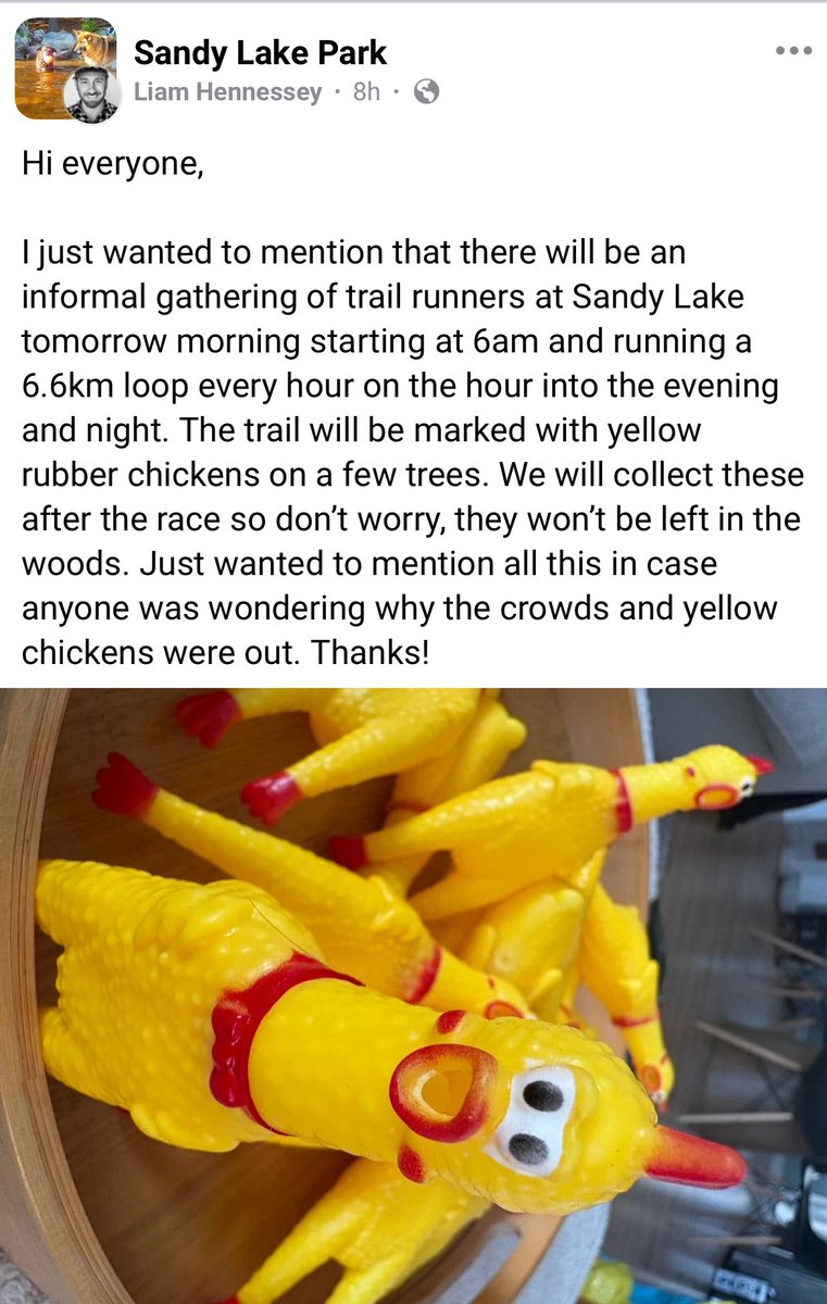 Sandy Lake Park Loop Trail informal event on April 5. Best of luck to all the participants and hats off to the volunteers. ❤️ Sandy Lake.