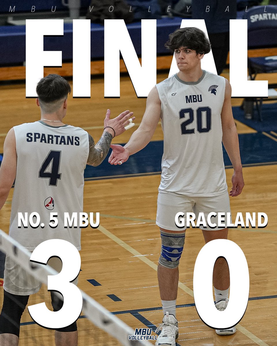Winners of nine straight heading into Senior Night on Tuesday! 

The team hit .397 including .591 in the first set to sweep Graceland! David Rudic led the way with 40 assists. 

Box Score: mbuspartans.com/sports/mens-vo…