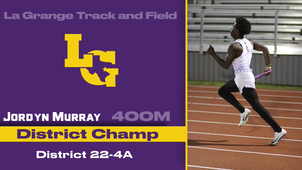 Congrats to our District 22-4A Champion. Jordyn Murray finished with a time of 53.08 to bring home the Disteict Championship in the 400m.