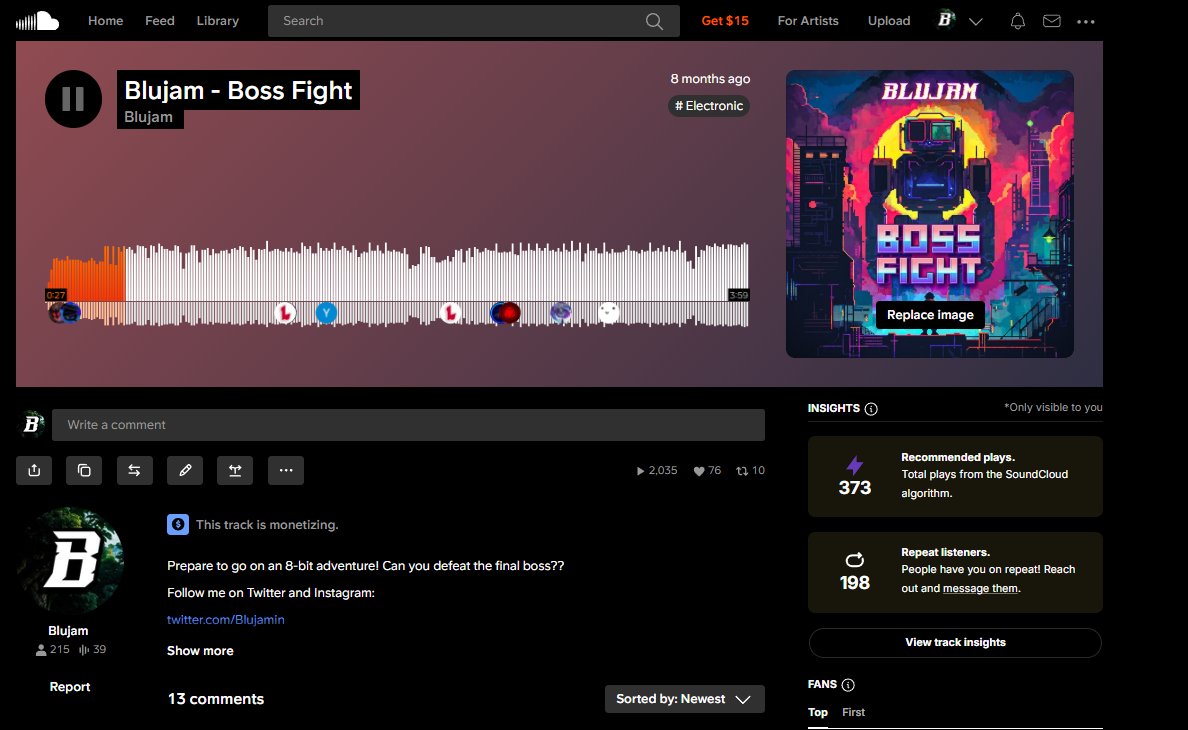 Blujamin's tweet image. Thank you guys so much for 2,000 listens to "Boss Fight"! New release coming sooner than you think 👀