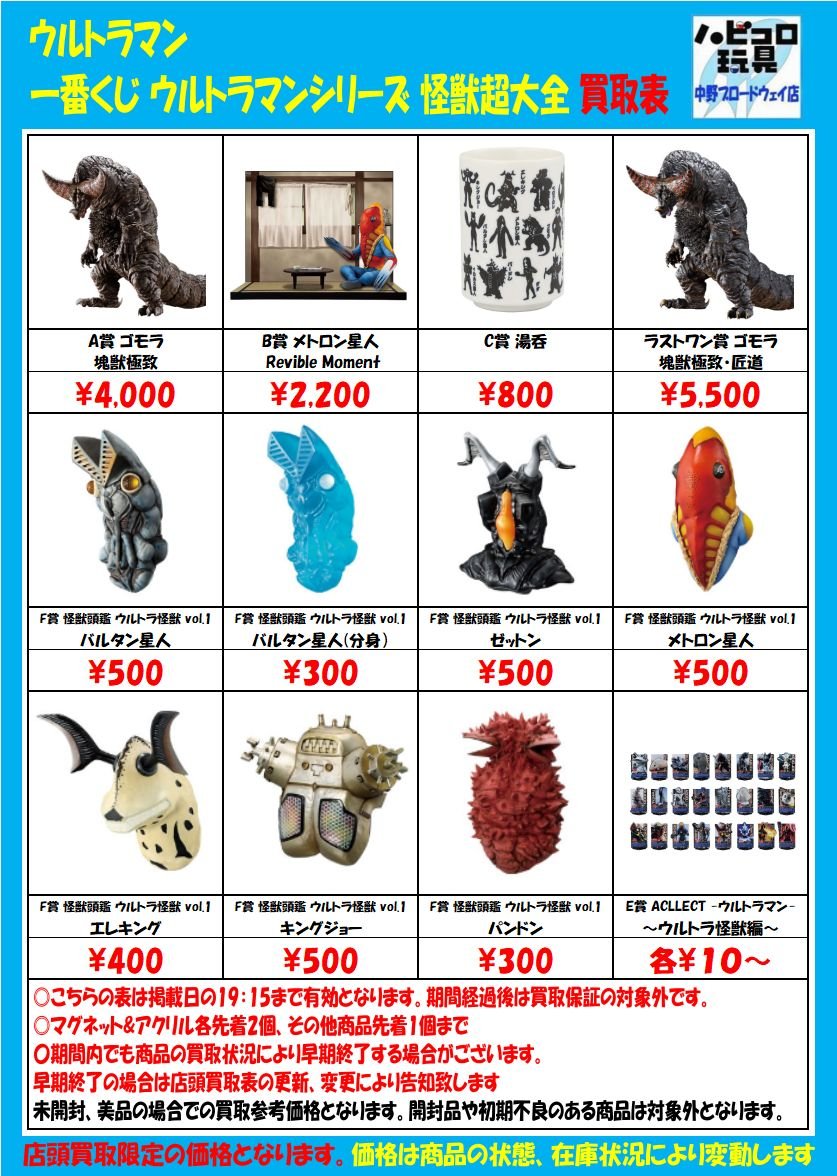 info＞ #ウルトラマン 一番くじ ウルトラマンシリーズ 怪獣超大全 各賞