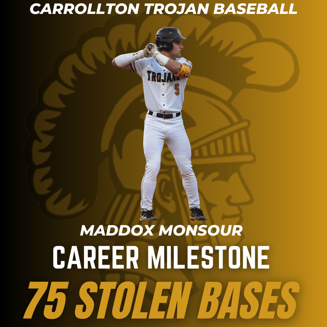 We had a player reach a couple of career milestones!  Congratulations Maddox Monsour for reaching 75 career stolen bases and 100 career runs scored! #GoTrojans <a href="/madhacksmonsour/">Mad Hacks Monsour</a>