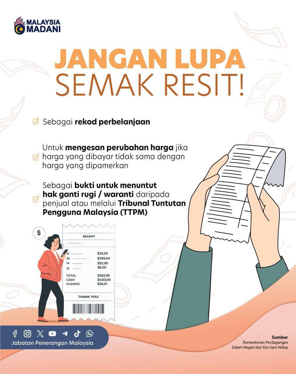 Harga tak sama masa scan? 

Jangan risau! 🚨 

Sebagai pengguna, anda berhak dapat pemulangan wang. 

Pastikan hak anda terjamin! ✅ 

#MalaysiaMADANI
#TaatSetia
#JabatanPenerangan