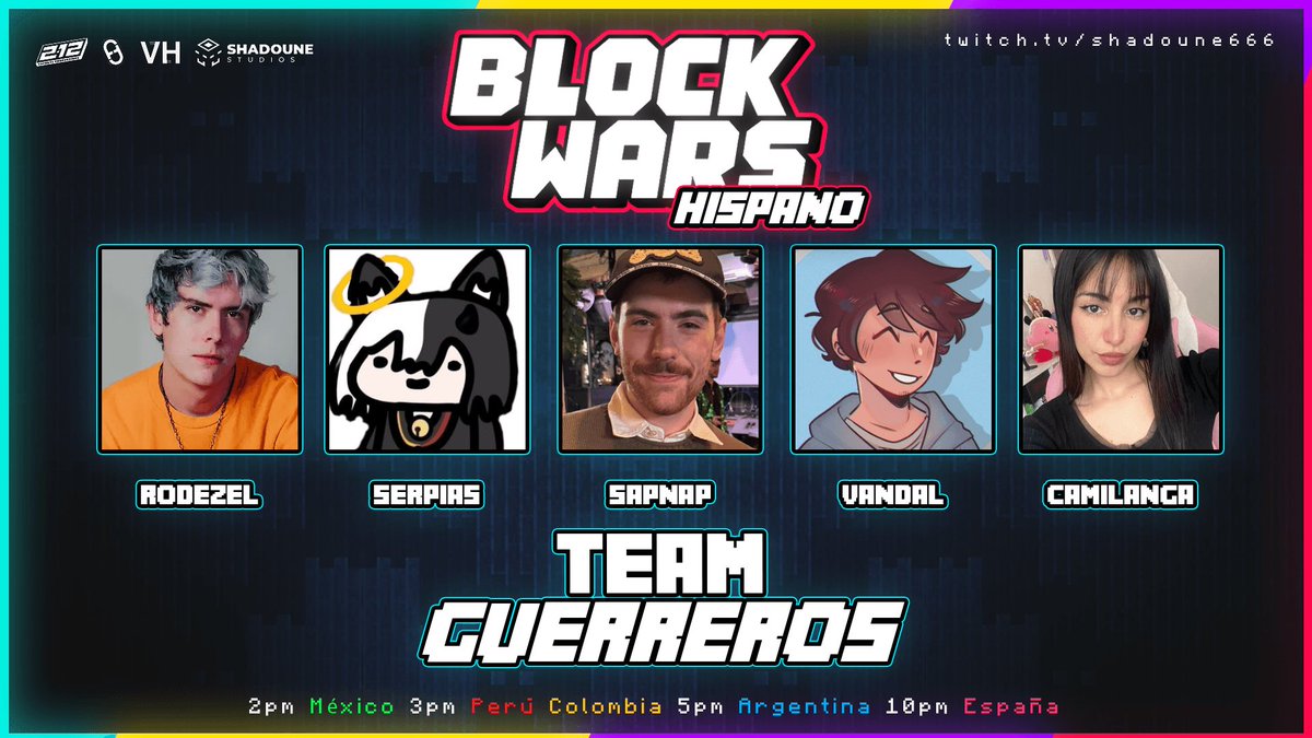 Wtf Sapnap? Pero si es Blockwars hispano?? 
Equipo god la verdad 

Sábado 5 de abril 
2pm 🇲🇽 | 3pm 🇵🇪🇨🇴 | 5pm 🇦🇷 | 10pm 🇪🇸