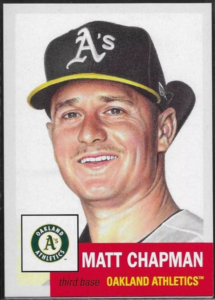 freehan11's tweet photo. Watching #Moneyball and, of course, the mind goes to baseball in the Bay area w/  4x Gold Glove @Athletics 3rd Baseman #EricChavez , as well as current @SFGiants /former A's third sacker/GG winner, #MattChapman &amp; his  #LivingSet cards. 
#thehobby @topps @ngtcollectibles @topps https://t.co/hUKkHoFg2O