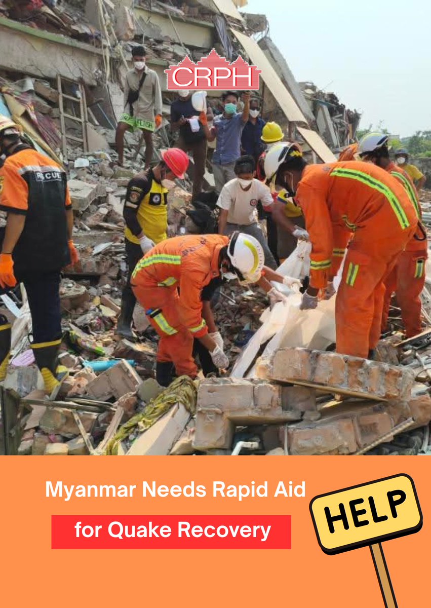 CrphMyanmar's tweet photo. Myanmar's people suffering military junta's violence and the recent devastating #earthquake need urgent assistance. 

#MPs around the world attending the ongoing #IPU150 can help our people by raising voices for global attention.

📢Stand in solidarity with us. 

#HelpMyanmar https://t.co/MOpPciKmZW